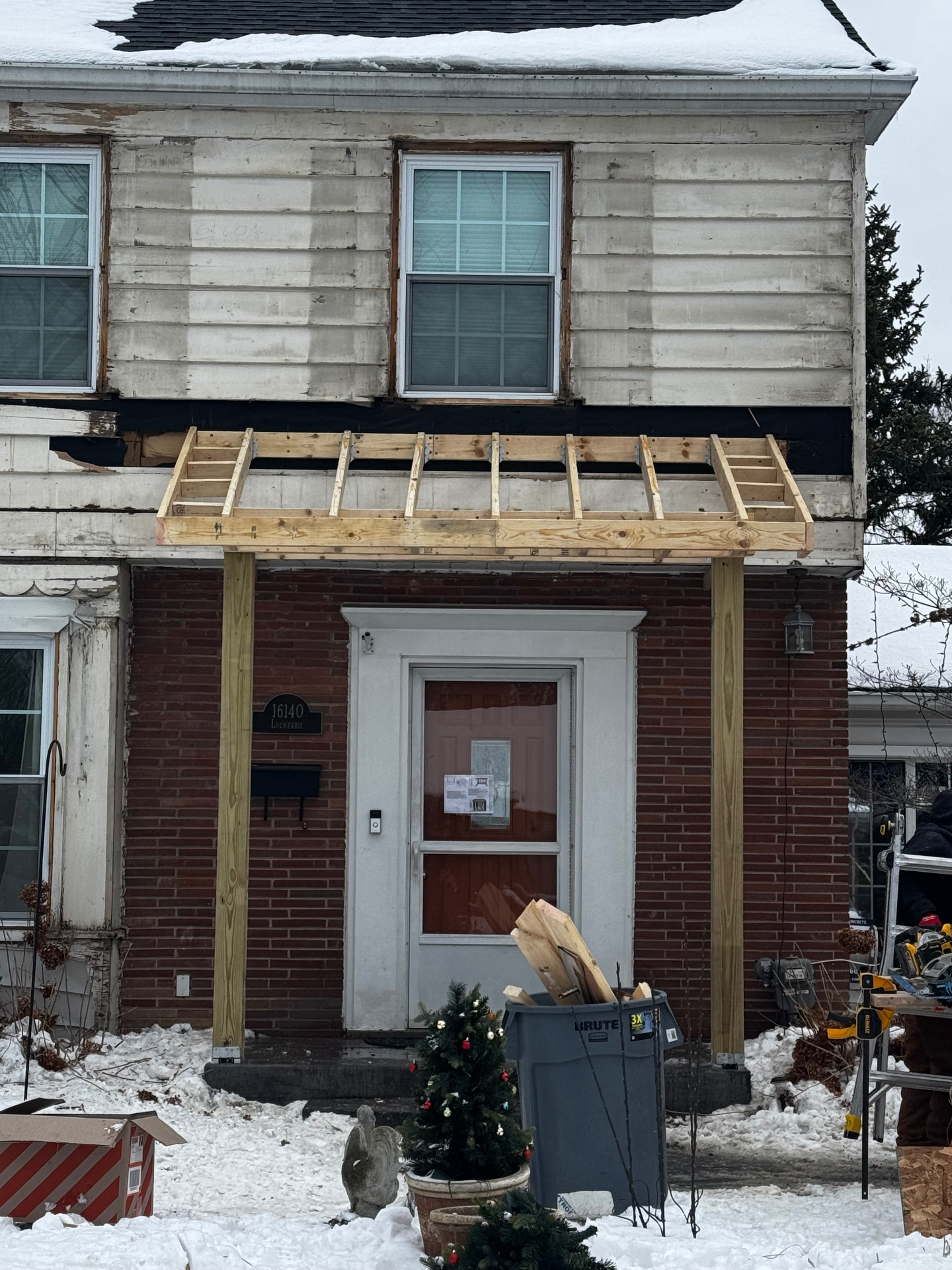 Brick Colonial — Porch Roof Framing